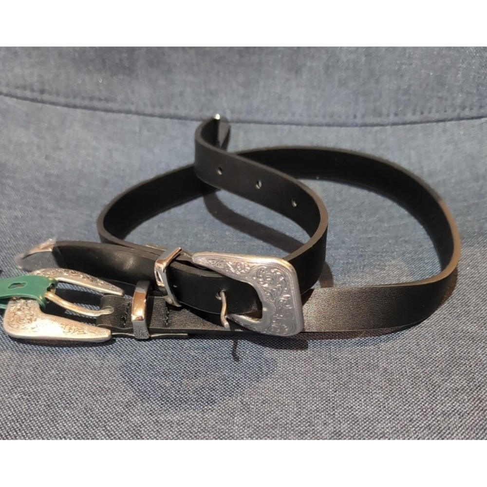 Wild Fable cowgirl double buckle belt womens S silver floral buckle black NEW